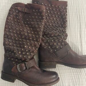 Frye Brown Studded Leather Combat Boots